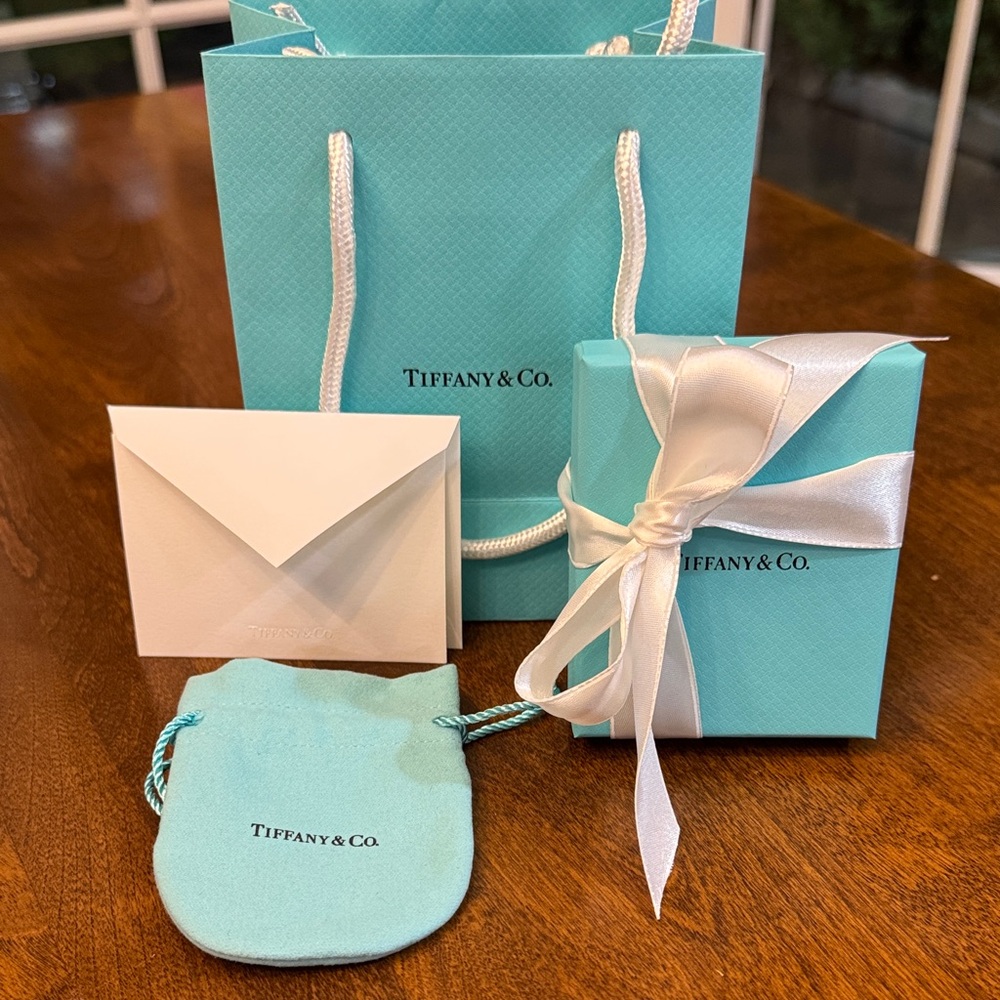 Tiffany & Co. Turquoise Bag and Box with White Ribbon